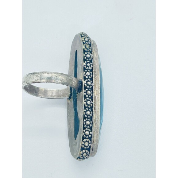 Beautiful Unique Artisan Made Antique Aqua Glass Sterling Silver Ring, Size 6.75 - Picture 9 of 11